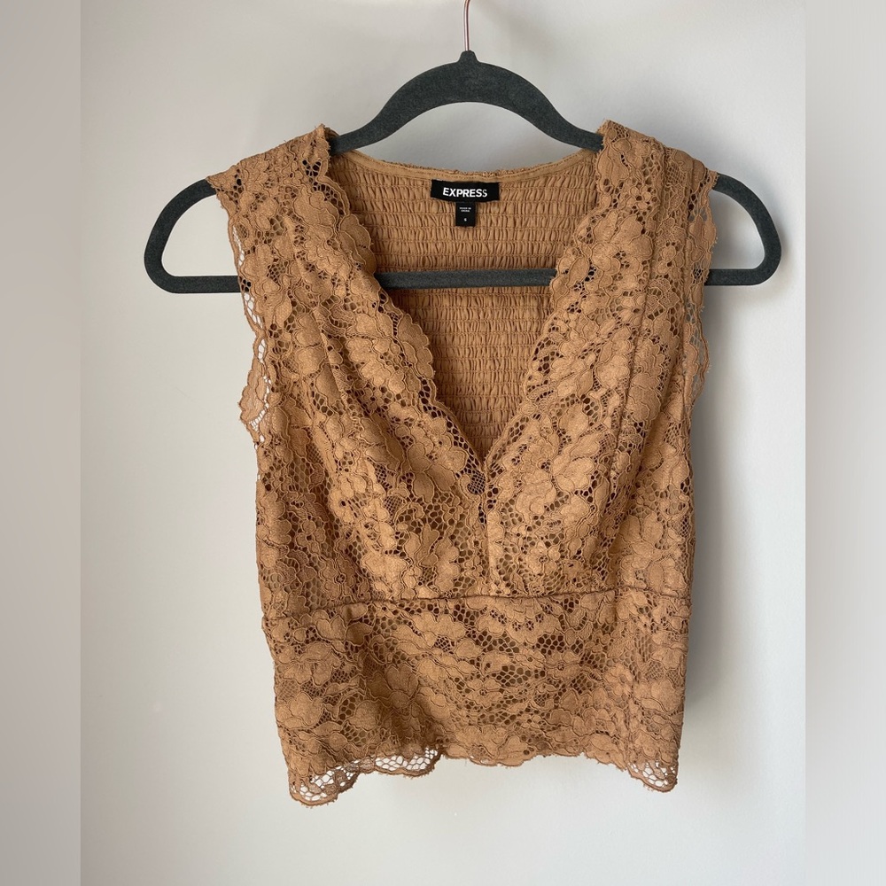 Woman’s Express Lace Camel Tan Tank Top Small